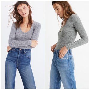 Madewell Grey Knit Scoop Neck Long-Sleeve Bodysuit